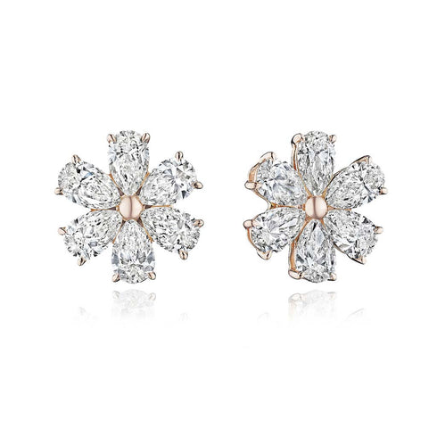 6-Stone Flower Pear Cut Cut Diamond Earrings - 1
